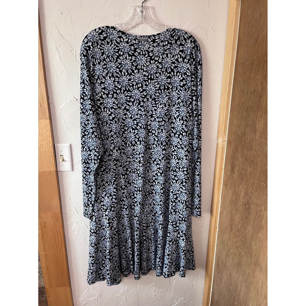 Michael Kors Womens 3X Cloud Black Floral Print Long Sleeve Wrap Dress NWT - Picture 6 of 7